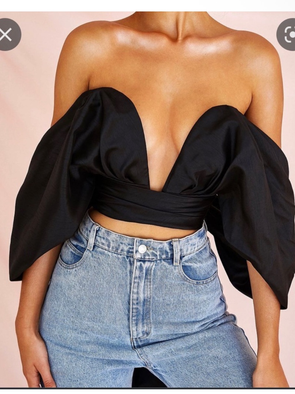 House Of Cb Elisetta Black Satin Plunge Off Shoulder Bustier Internal Corset Xs